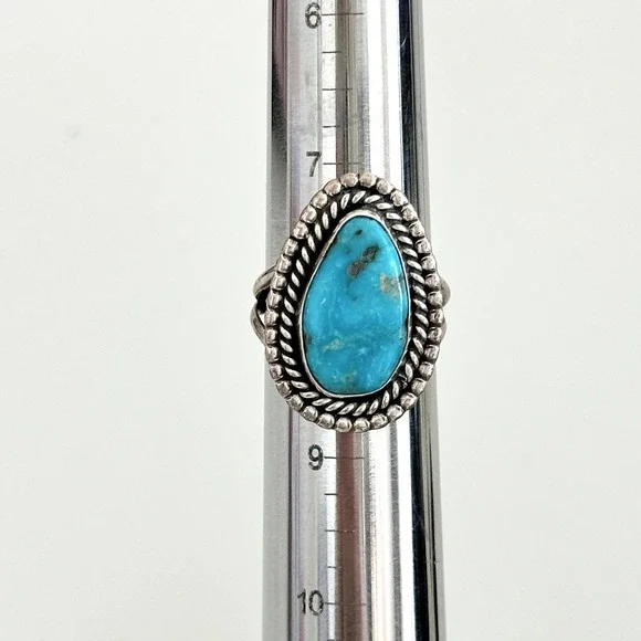 Vintage 925 Sterling Silver Turquoise Large Southwestern Tall Band Ring Size 8